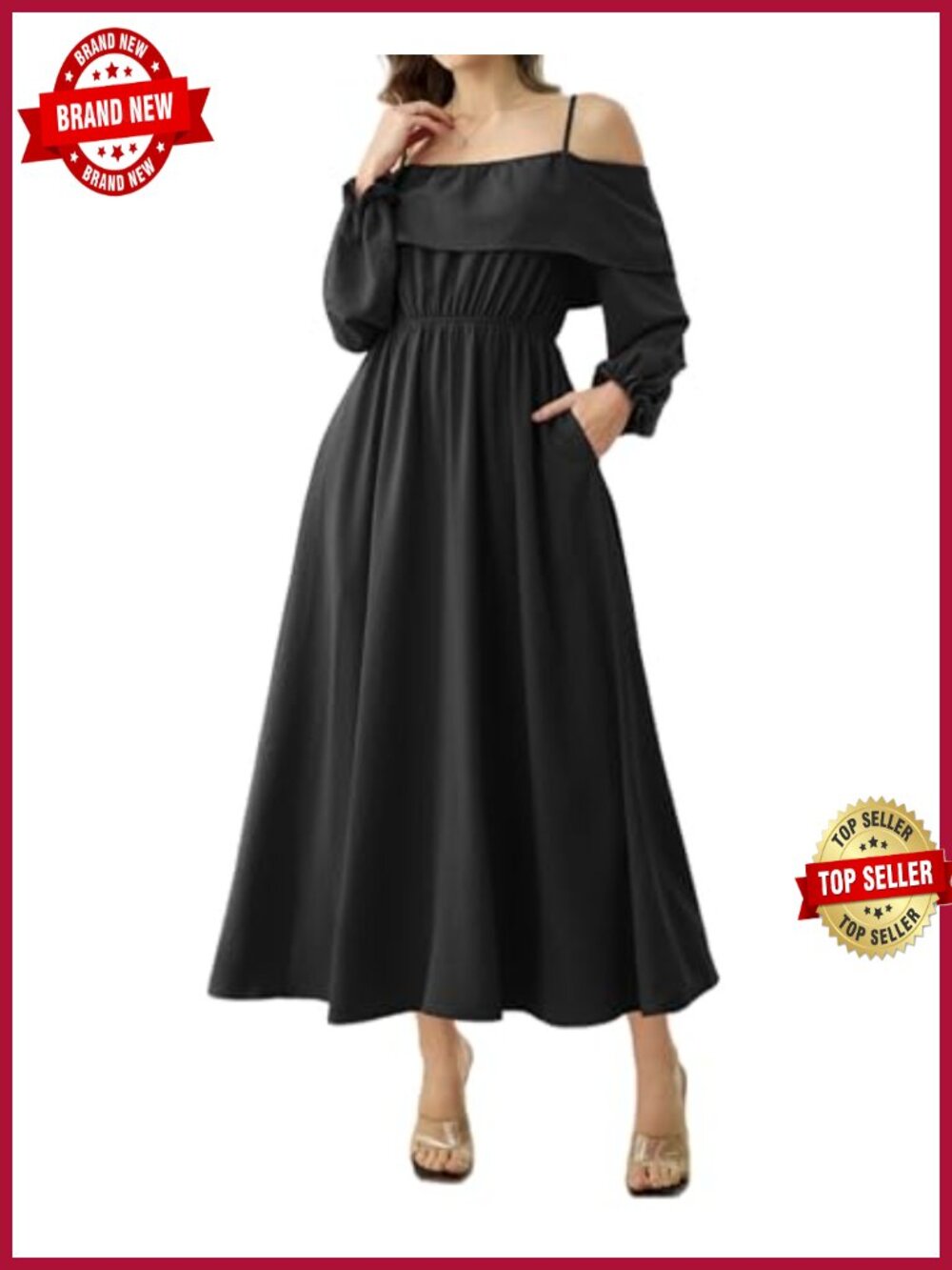 Off Shoulder Maxi Dress Women Casual Summer Spaghetti Strap A Line